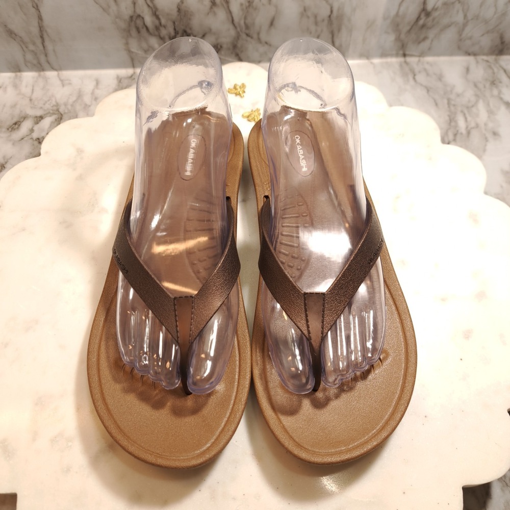 Okabashi Women's Thong Sandals ML Brown Casual Flip Flop Flats Comfort Slip On